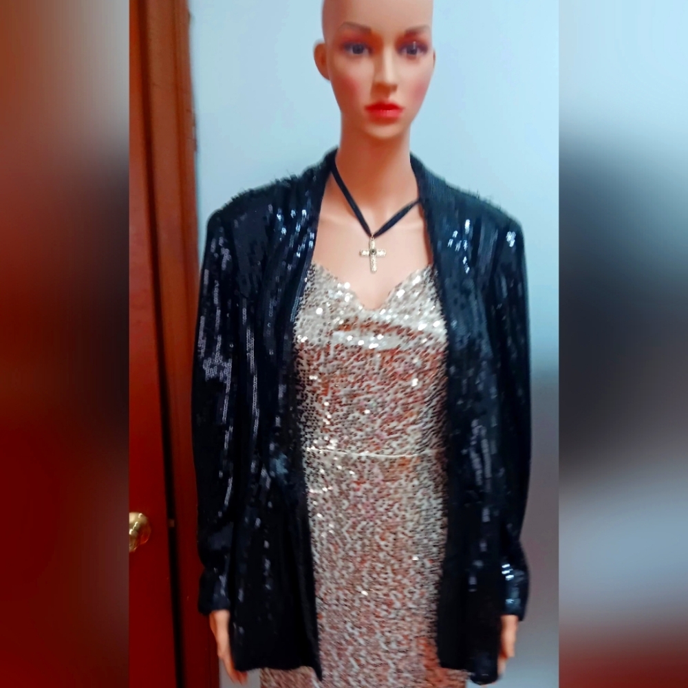 INC International Concepts Black Sequins BLAZER